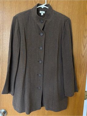 Vintage J. Jill Hemp Silk Button-Up Jacket Size S Brown Pockets Textured Relaxed